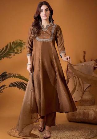 Picture of Alluring Silk Brown Readymade Salwar Kameez