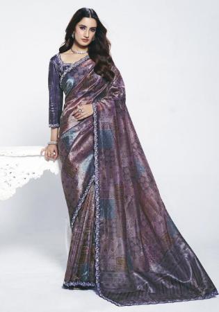 Picture of Exquisite Satin & Silk Dark Slate Blue Saree