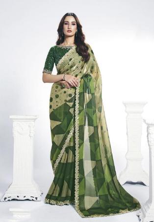 Picture of Well Formed Satin & Silk Dark Khaki Saree