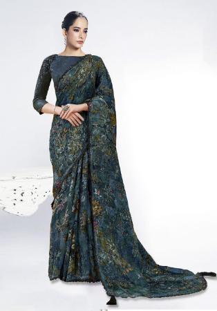 Picture of Beautiful Satin & Silk Midnight Blue Saree