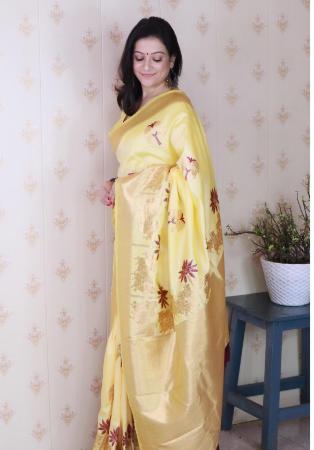 Picture of Statuesque Silk Pale Golden Rod Saree