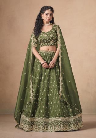 Picture of Marvelous Organza Dark Olive Green Lehenga Choli