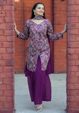 Picture of Georgette & Silk Midnight Blue Readymade Salwar Kameez