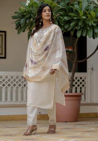 Picture of Excellent Silk Mint Cream Readymade Salwar Kameez