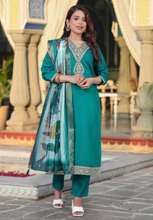 Picture of Fine Chiffon Teal Readymade Salwar Kameez