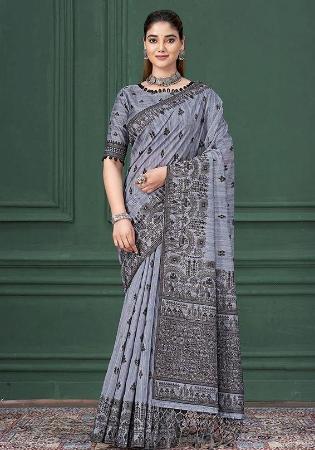 Picture of Resplendent Silk Slate Grey Saree