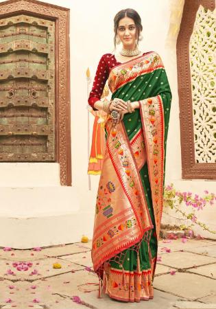 Picture of Comely Silk Dark Olive Green Saree