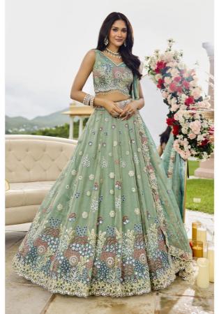 Picture of Stunning Satin & Silk Dark Sea Green Lehenga Choli