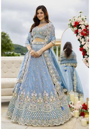 Picture of Sightly Satin & Silk Steel Blue Lehenga Choli