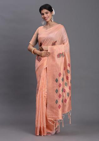 Picture of Fine Cotton & Linen Burly Wood Saree