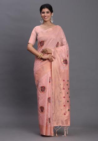 Picture of Statuesque Cotton & Linen Light Pink Saree