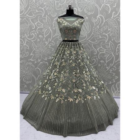 Picture of Appealing Net Dark Sea Green Lehenga Choli