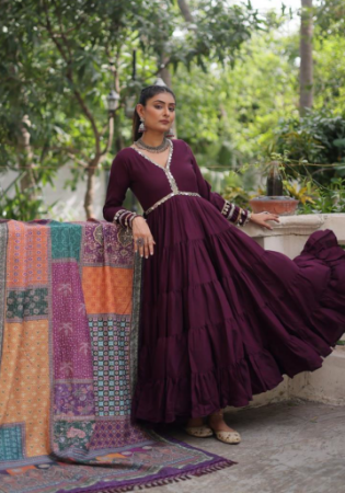 Picture of Charming Rayon Dark Olive Green Readymade Gown