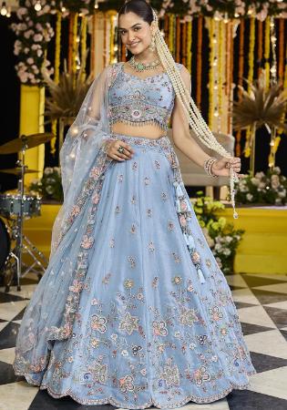Picture of Satin & Silk & Organza Light Steel Blue Readymade Lehenga Choli