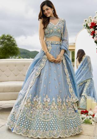 Picture of Satin & Silk & Organza Light Steel Blue Readymade Lehenga Choli