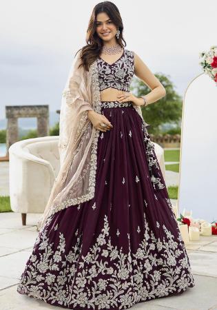 Picture of Satin & Silk & Organza Maroon Readymade Lehenga Choli