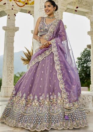 Picture of Amazing Satin & Silk Plum Readymade Lehenga Choli