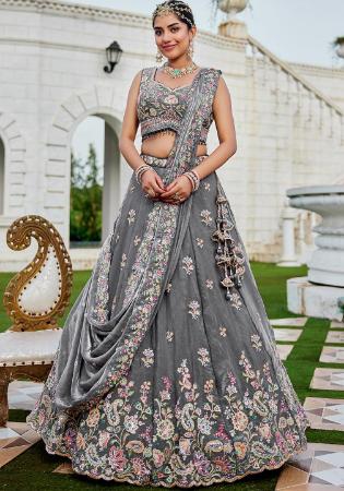 Picture of Satin & Silk Slate Grey Readymade Lehenga Choli