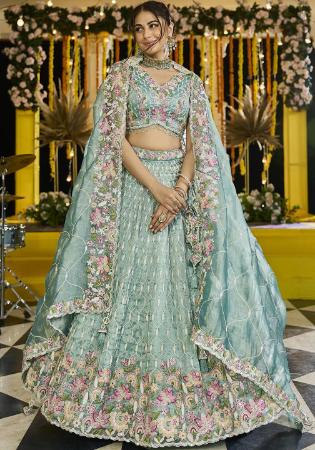 Picture of Satin & Silk Cadet Blue Readymade Lehenga Choli