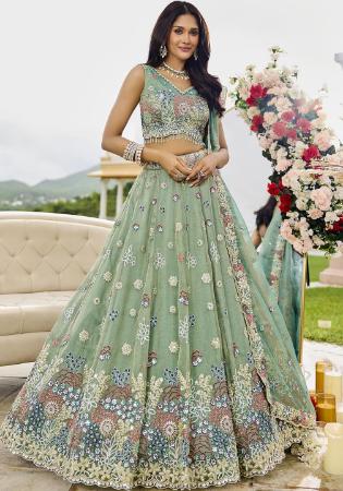 Picture of Satin & Silk Dark Sea Green Readymade Lehenga Choli