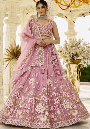 Picture of Satin & Silk Pale Violet Red Readymade Lehenga Choli