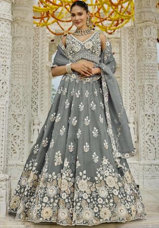 Picture of Satin & Silk Slate Grey Readymade Lehenga Choli