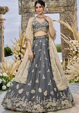 Picture of Satin & Silk Dark Slate Grey Readymade Lehenga Choli