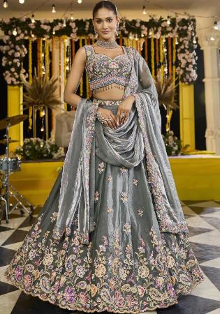 Picture of Satin & Silk Dark Sea Green Readymade Lehenga Choli