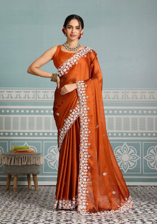 Picture of Gorgeous Georgette & Silk Chocolate Saree