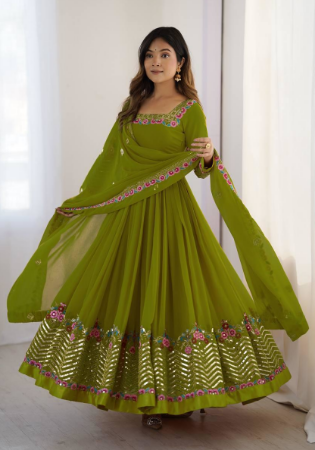 Picture of Georgette Yellow Green Readymade Salwar Kameez