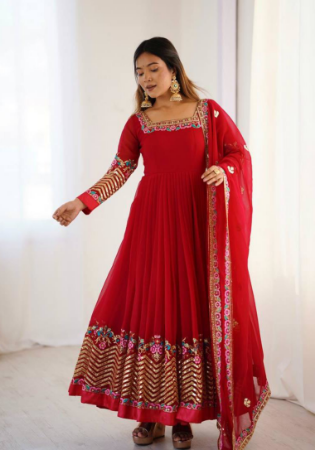 Picture of Elegant Georgette Dark Red Readymade Salwar Kameez