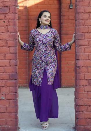 Picture of Georgette & Silk Midnight Blue Readymade Salwar Kameez