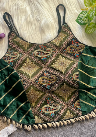 Picture of Superb Crepe & Silk Dark Green Designer Blouse