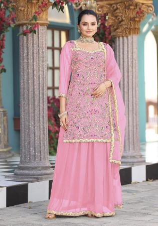 Picture of Georgette Light Pink Straight Cut Salwar Kameez
