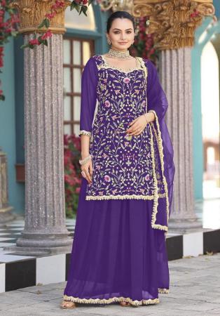 Picture of Fine Georgette Purple Straight Cut Salwar Kameez