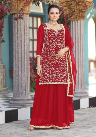 Picture of Amazing Georgette Crimson Straight Cut Salwar Kameez