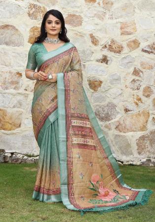 Picture of Shapely Cotton Dark Sea Green Saree