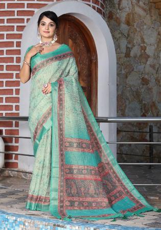 Picture of Excellent Cotton Sea Green Saree