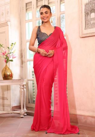 Picture of Lovely Chiffon & Organza Dark Salmon Saree