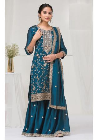 Picture of Chiffon Midnight Blue Straight Cut Salwar Kameez