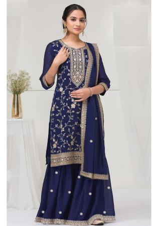 Picture of Admirable Chiffon Navy Blue Straight Cut Salwar Kameez