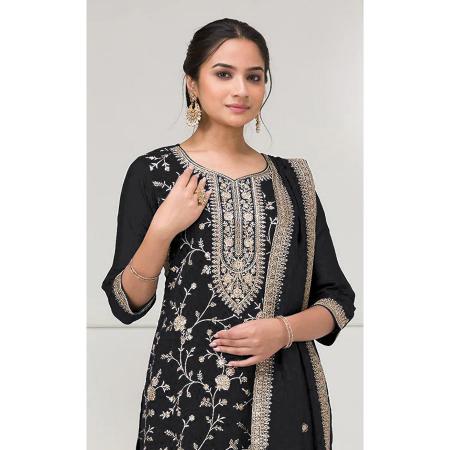 Picture of Sightly Silk Black Straight Cut Salwar Kameez