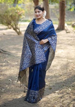 Picture of Statuesque Silk Dark Slate Blue Saree