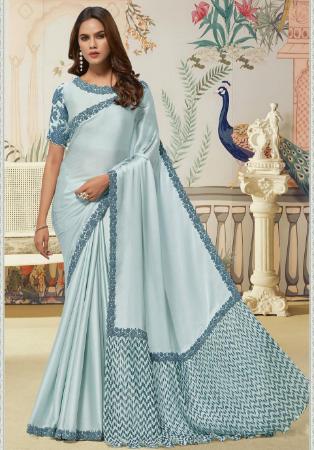 Picture of Enticing Satin & Silk & Organza Light Blue Saree