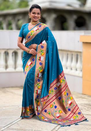 Picture of Ravishing Silk Dark Cyan Saree