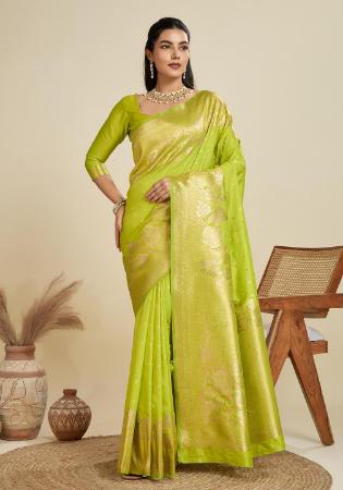 Picture of Gorgeous Silk Yellow Green Saree