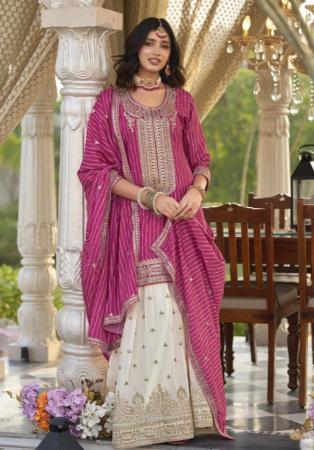 Picture of Pleasing Chiffon Hot Pink Straight Cut Salwar Kameez