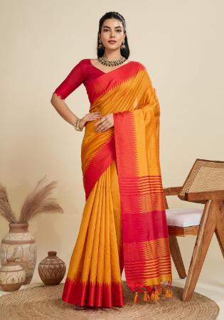 Picture of Ravishing Silk Golden Rod Saree