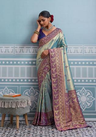 Picture of Excellent Silk Steel Blue Saree