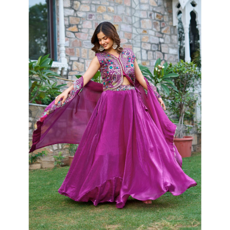 Picture of Pleasing Silk Purple Readymade Lehenga Choli